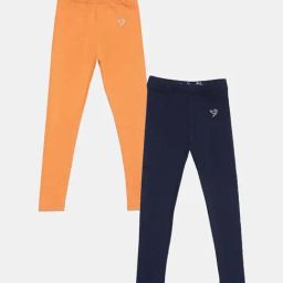 TWIN BIRDS Kids Navy & Orange Cotton Regular Fit Leggings (Pack of 2)-image-28