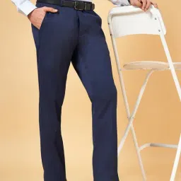Peregrine by Pantaloons Navy Slim Fit Flat Front Trousers-image-84