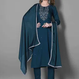all about you Women Floral Embroidered Regular Phulkari Kurta with Trousers & With Dupatta-image-33