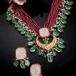 Dugran By Dugristyle Green & Pink Necklace & Earring Set for Women-image-93