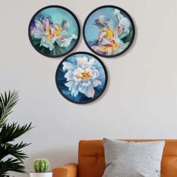 999Store Blue Mdf Lily Flowers Round Wall Art - Set of 3-image-3