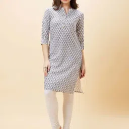 Globus Grey Printed Straight Kurta-image-64