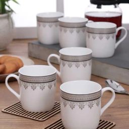 Clay Craft White & Grey Fine Ceramic Coffee & Tea Mugs (150 ml) - Set of 6-image-93