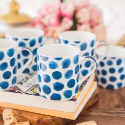 Goodhomes Blue & White Bone China Tea Cups (220 ml) - Set of 6-47