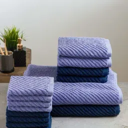 Nautica Cross View Grapemist & Navy Cotton 600 GSM Fluffy Zero Twist Towel Set - 14 Pcs-image-56