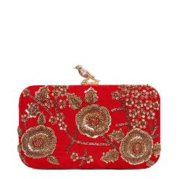 NR by Nidhi Rathi Red Fabric Minaudiere Clutch-image-56