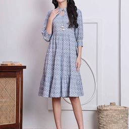 Roly Poly Women Floral Printed Tie-Up Neck Cotton A-Line Dress-image-64