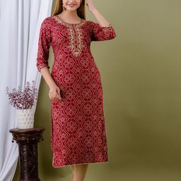 Anouk Rustic Women Ethnic Motifs Printed Round Neck Thread Work Straight Kurta-image-21