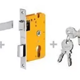 Dorset 60 mm Lever Handle Lock Set With Both Side Key Cylinder Silver Chrome ML QU-15