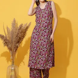 Milastru Women Floral Printed Round Neck Pure Cotton Straight Kurta With Palazzos-image-56