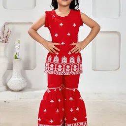 JOVK DESIGN Girls Floral Embroidered Regular Thread Work Top with Sharara-picture-18