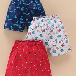 Babyhug Cotton Woven Knee Length Boxers Multi Printed Pack of 3 - Multicolour-image-70
