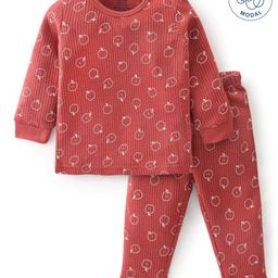 Babyoye Cotton Modal Full Sleeves Thermal Inner Wear Vest & Pajama Apple Print - Brown-image-59