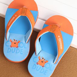 Cute Walk by Babyhug Slip on Flip Flops Crab Print - Blue and Orange-image-35