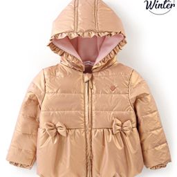 Babyoye Polar Fleece Lined Full Sleeves Hooded Jacket with Bow Applique - Metallic Gold-image-10