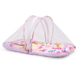 LuvLap Mattress with Zip Closure Mosquito Net  & Neck Pillow Butterfly Print - Pink-17