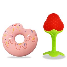 Chinmay Kids Silicone Baby Donut and Stand Teether Shape Baby Teething Toy Cartoon BPA Free Teether  Pink  &  Red-17