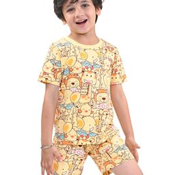 Babyhug Single Jersey Half Sleeves Night Suit Animals Print - Yellow-image-81