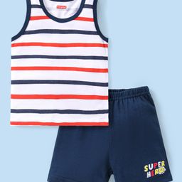 Babyhug 100% Cotton Sleeveless Sando & Shorts Set Text Print - Navy Blue-15