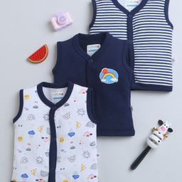 BUMZEE Pack Of 3 Sleeveless Striped & Rainbow  Printed Jhablas -  Navy Blue & White-image-64