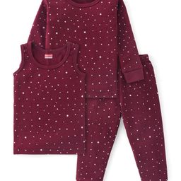 Babyhug Full Sleeves Vest Pullover &  Thermal Wear Pant Star Print Pack Of 3 - Maroon-image-27