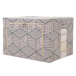 House of Quirk Large Capacity Clothing Storage Box with Steel Frame Support Clothing Storage Box with Transparent Window and Carry Handles - 100 Litre  - Pack of 1 60x42x40cm White Stripes-image-3