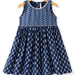 Babyhug Cotton Woven Sleeveless Ethnic Dress Paisley Print - Indigo-image-38