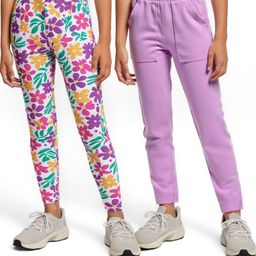 Honeyhap Premium Single Jersey Knit Full Length Bio Finish Leggings with Floral Print Pack of 2 - Violet Tulip & Bright White-image-80