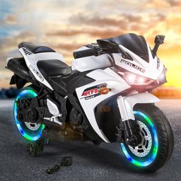 Battery Operated Ride On Bike With Music And Lights - White-picture-11