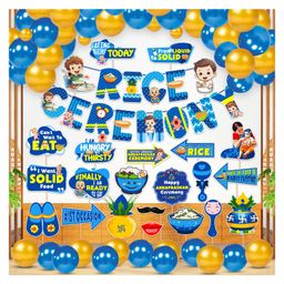 Zyozi Rice Ceremony Decorations Combo Banner, PhotoBooth Props & Balloons Blue Gold - Pack Of 49-image-18