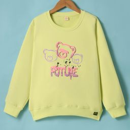 Olio Kids Fleece Knit FullSleeves Sweatshirt with Text Print - Lemon Yellow-image-73