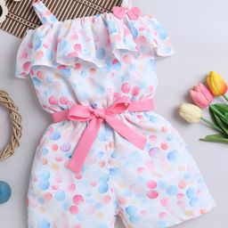Tweetoons Knit Cold Shoulder Sleeves Printed Jumpsuit With Bow Applique - Pink-image-25