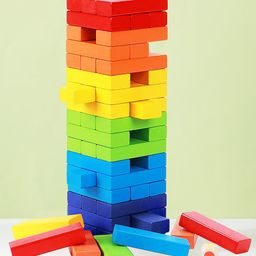 VGRASSP 54 Pcs Stacking Wooden Blocks Tower Toy For Kids With 2 Dice - Classic Balancing And Falling Tower Game For Family And Friends - Color As Per Stock-24
