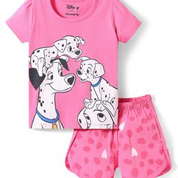 Babyhug Disney Single Jersey Knit Half Sleeves Shorts Night Suit With 101 Dalmatians Graphics - Pink-image-29