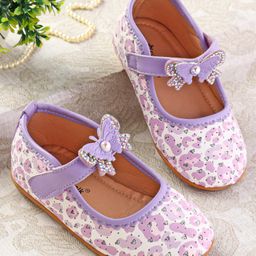 Cute Walk by Babyhug Ballerinas with Velcro Closure Heart Print & Bow Applique - Purple-image-13