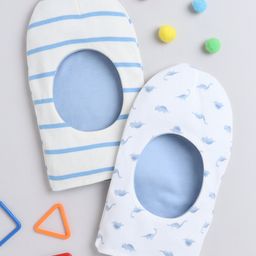 BUMZEE Interlock Knit Monkey Cap With Striped & Dino Print Pack Of 2 White & Light Blue - Diameter 10.5 cm-image-54