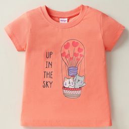 Tango Single Jersey Half Sleeves T-Shirt with Up In the Sky Text Print - Coral-image-95