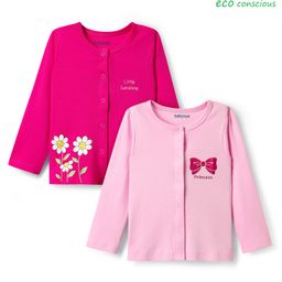 Babyoye 100% Cotton Knit Eco Jiva Finish Full Sleeves Jhablas with Floral & Bow Print Pack of 2 - Pink & Dark Pink-image-16