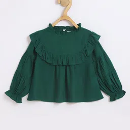 Chuppan Chupai Viscose Rayon Woven Full Peasant Sleeves Frill Detailed Top - Green-picture-24