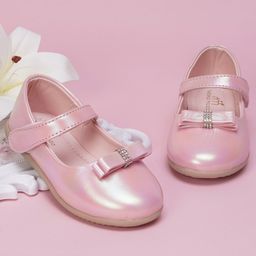 Neska Moda Bow Applique & Holographic Designed With Velcro Closure Mary Jane Ballerinas - Pink-picture-10