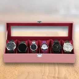 ZENWOOD Pink And Maroon 6 Slots Watch Organiser Box-30