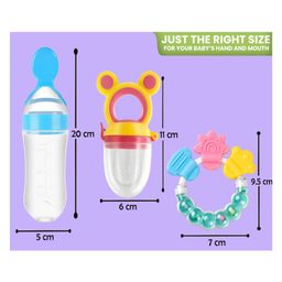 Joy Buzz Silicone Food Feeder Nibbler & Rattle Teether Combo - Multicolor image 3