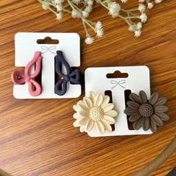 Radhya Accessories Women Set of 4 Minimal Matte 5 CM Flower Bow Hair Claws-22