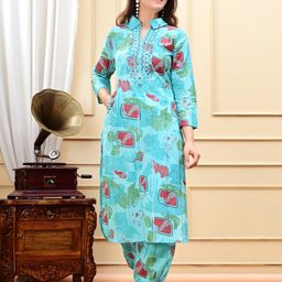 DSS FASHION Women Floral Embroidered Regular Thread Work Pure Cotton Kurta with Patiala-19