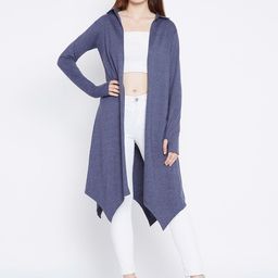 Hypernation Women Blue Solid Open Front Shrug-34