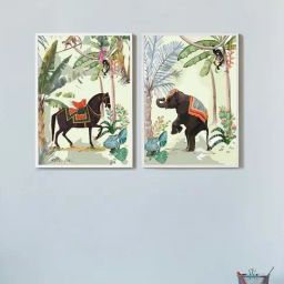 Art Street Black Engineered Wood Embossed Laminated Wall Prints Indian Royal Art - Set of 2-12