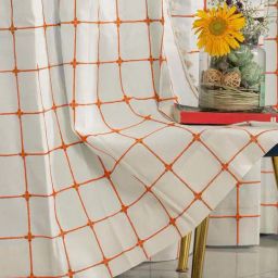 Urban Space Boho Aura Orange Checks Cotton Embroidered Door Curtain-picture-12