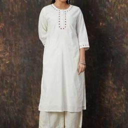 Melange by Lifestyle White Cotton Embroidered Straight Kurta-picture-35