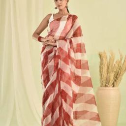 Sutra Attire Maroon Organza Leheriya Saree-image-83