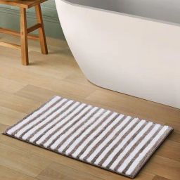 OBSESSIONS Taupe Polyester Stripes Anti Skid Stripes Bath Mat (Small)-picture-9